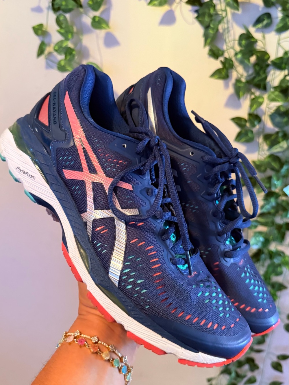 ASICS Navy Blue Running Shoes with Pink Accents
